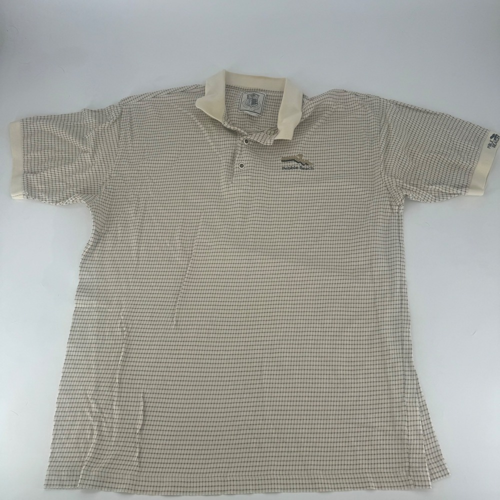 VTG Pebble Beach Mens XL Golf Polo Shirt Cotton Micro Cream Tan Short Sleeve